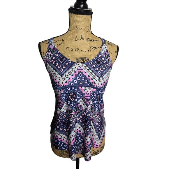 Justice Girls Blue Pink Aztec Tribal Racerback Tankini Bathing Suit Top - Picture 1 of 6